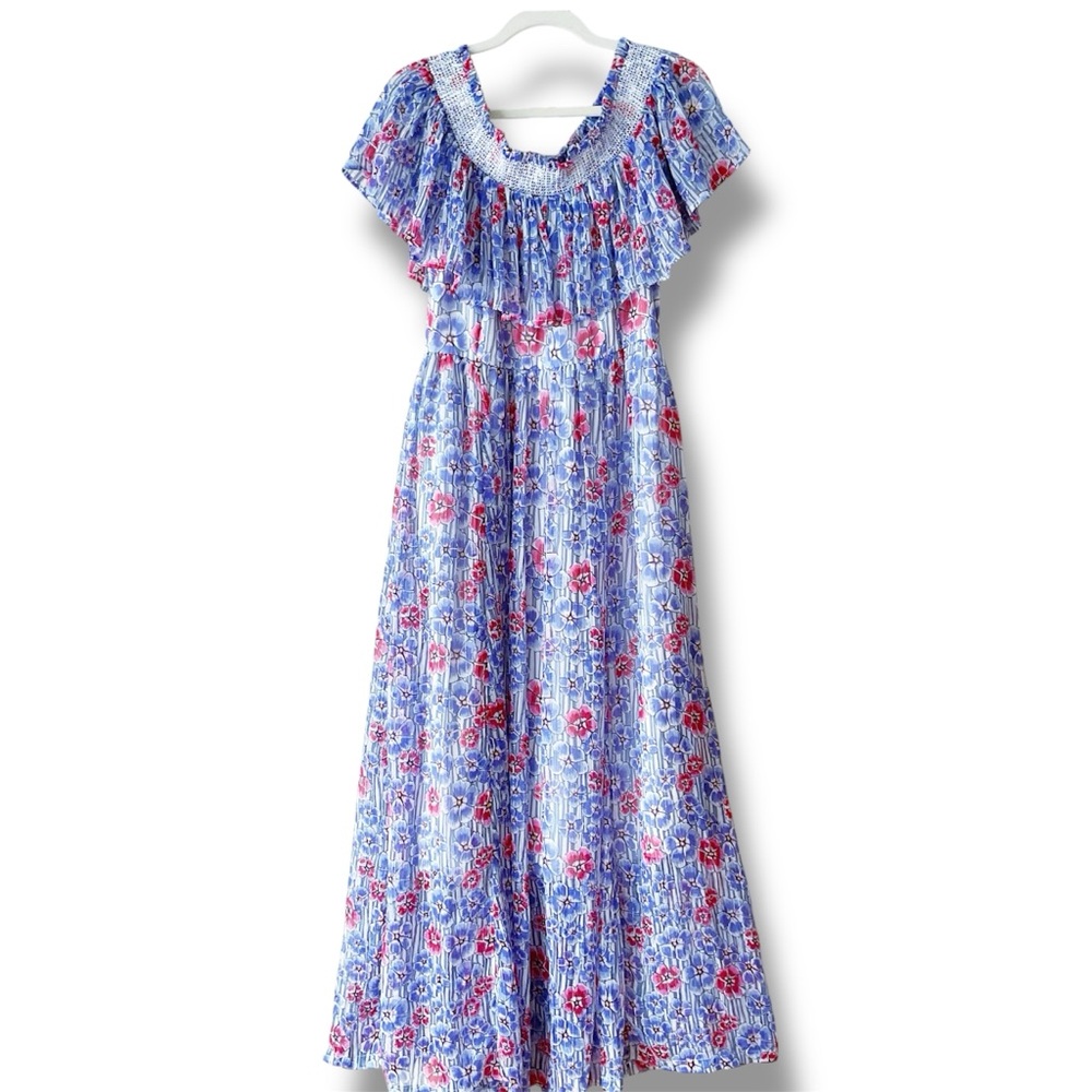 Pepe Jeans London Hiba Maxi Dress in Blue & Red Floral Euro Size L/ US 12